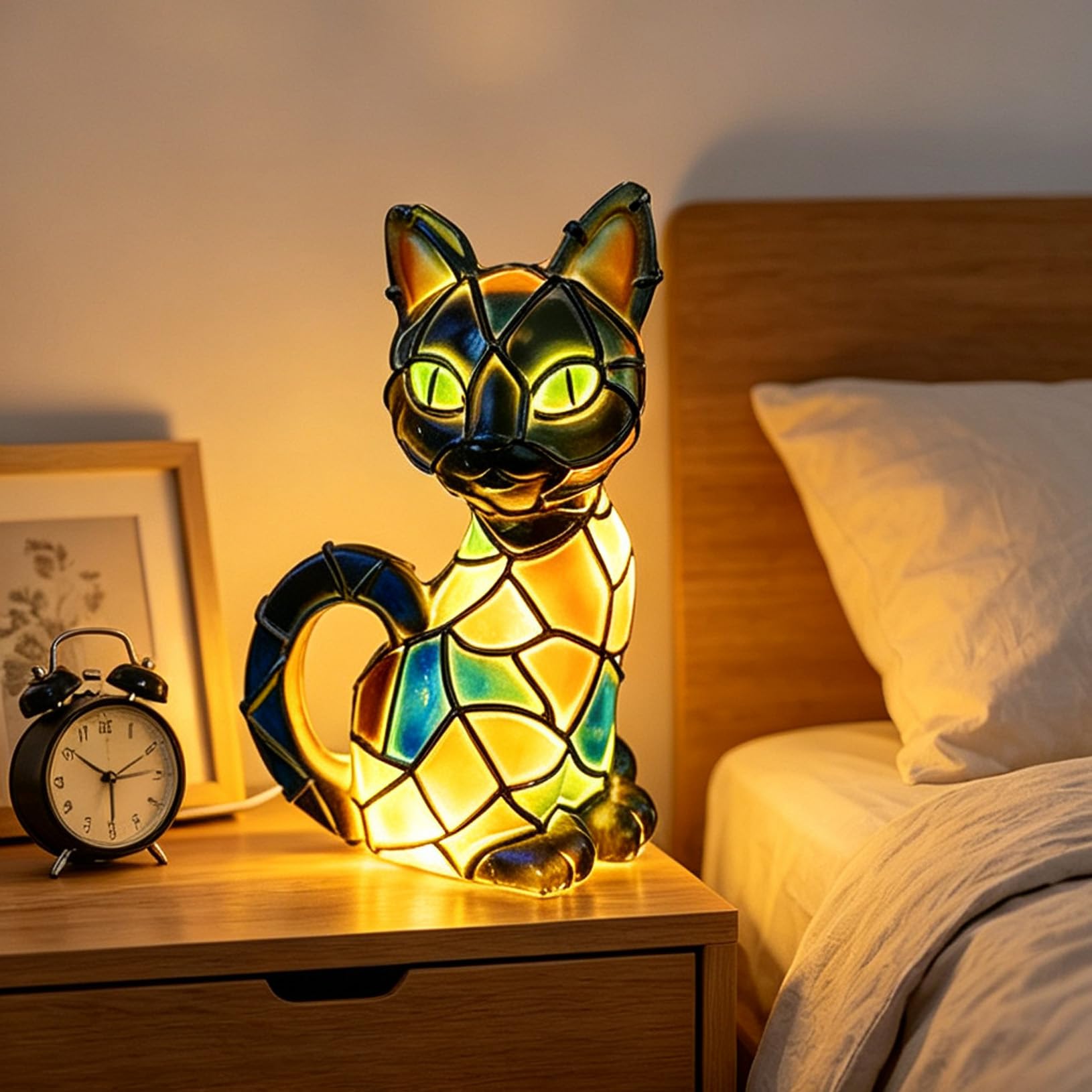 Yinhamnl Cat Lamp, Cats Series Art Night Light, Retro Stained